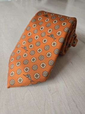 🐬Tommy Bahama Orange Silk Tie with Floral Medallions & Dolphin Motif